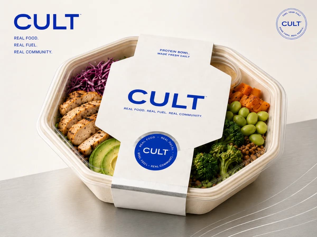 CULT protein bowl with layered grains, vegetables and protein